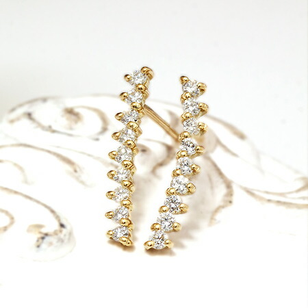 【GINGER 掲載】 ダイヤモンド ライン ラインピアス 18石 0.16ct ピアス ｜ K18ジュエリー システィーナ リリコ プラチナ 金 イエロー ピンク ホワイト｜DiamondJewelrySalon システィーナ 52,800円