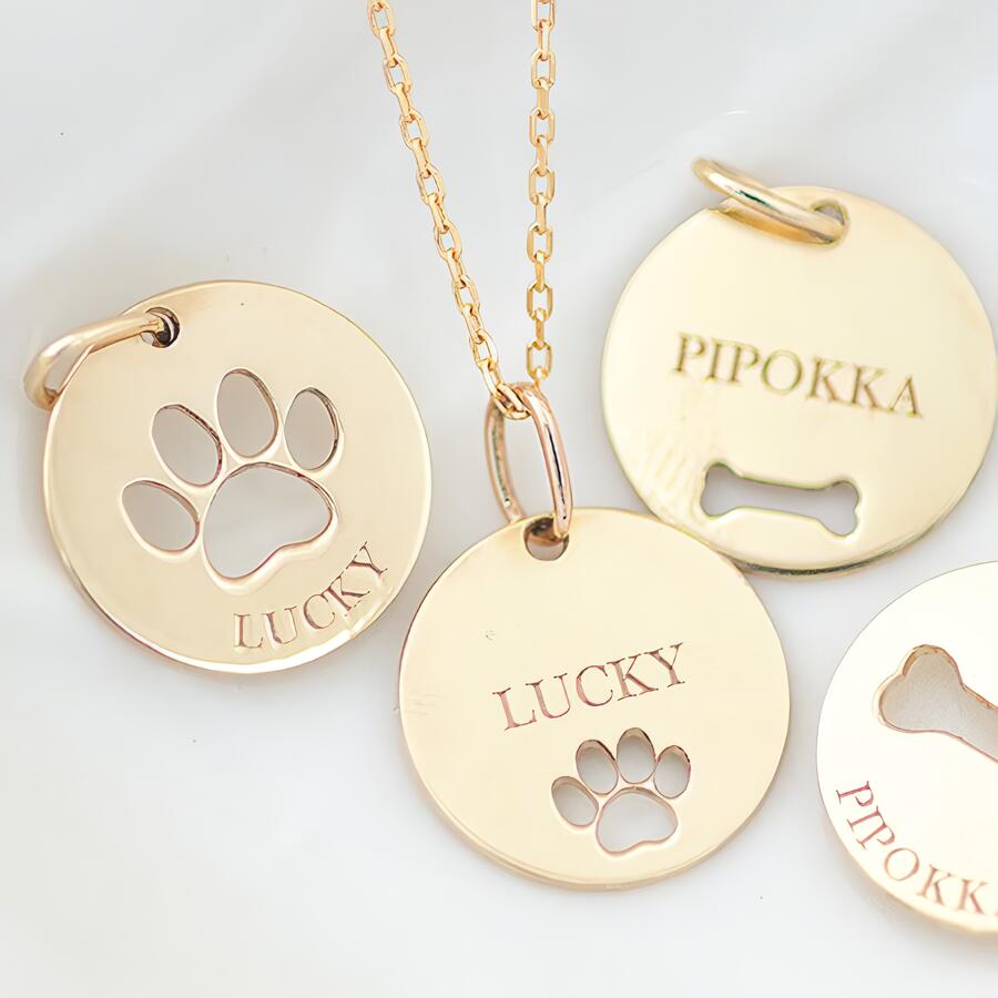 K10 K18 ゴールド コイン ステンシル アニマルネックレス 骨 肉球 犬 猫 ネックレス ｜ ジュエリー システィーナ リリコ プラチナ 金 イエロー ピンク ホワイト