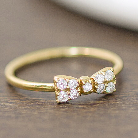 K18 K10 パヴェダイヤ 指輪 リング ダイヤモンド リボン 0.15ct プラチナ 金 イエロー ピンク ホワイト｜DiamondJewelrySalon システィーナ