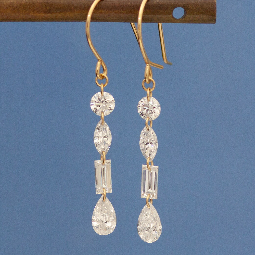 【ALTRO アルトロ】Lior リオール K18 ラボグロウン ダイヤモンド シャンデリアピアス 0.44ct/0.44ct Total 0.88ct マーキス バケット ペアシェイプ レーザーホール フックピアス 合成ダイヤモンド ハイグレード 高品質 金 イエロー ジュエリー アニバーサリー
