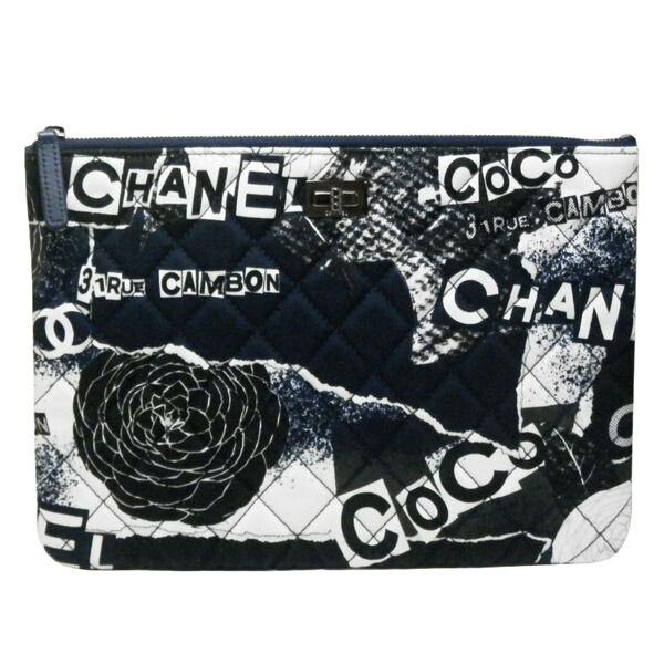 シャネル ＣＨＡＮＥＬ ２．５５ マトラッセ 帆布 刷り上げる 合切袋/クラッチペダル御徒面子/書きもの容れもの カメリア カンボン ＣＯＣＯ 黒いこと/米国海軍/白いこと 【中古】【コンビニエンスストア受け取り証書相応う商いもの】