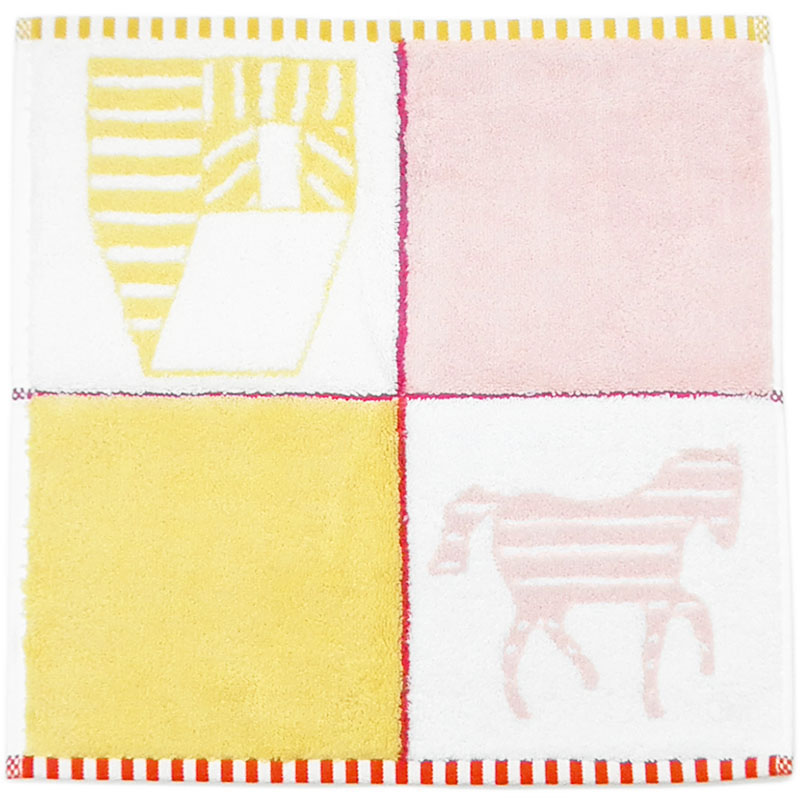 エルメス HERMES 御手々西洋手ぬぐい Les Cabanes ジョーヌ/サクラ色 未当て嵌める品 【中古】【コンビニエンスストア受け取り証書相応う商いもの】