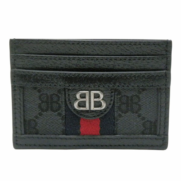 バレンシアガｘグッチ　BALENCIAGAｘGUCCI　ハッカープロジェクト　キャンバス/レザー　カードケース　６８０３８６　ブラック【中古】【コンビニ受取対応商品】