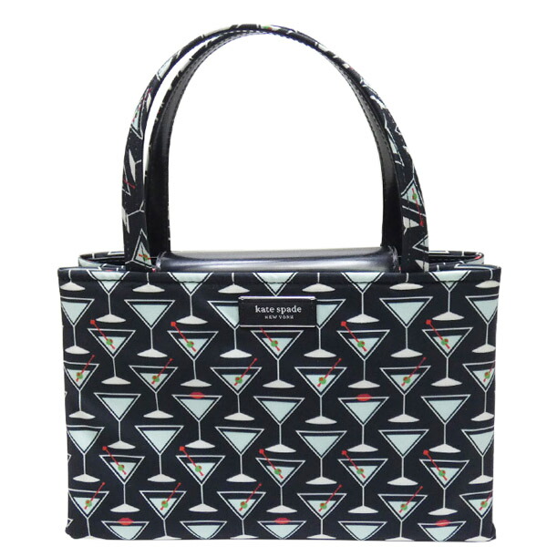 ｋａｔｅ　ｓｐａｄｅ　ケイトスペード　２ＷＡＹハンドバッグ/ショルダーバッグ　ＫＤ００７　カクテルグラス　ポリエステル/レザー　ブラック/ライトブルー　【中古】【コンビニ受取対応商品】