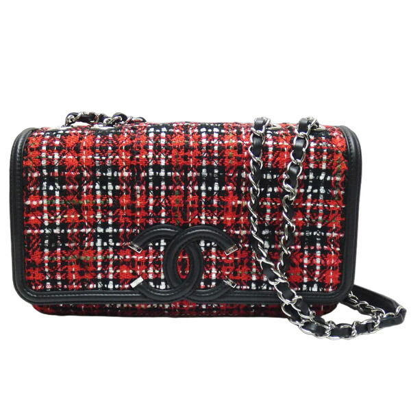 シャネル　ＣＨＡＮＥＬ　ツイード/レザー　ＣＣフィリグリー　マトラッセ　シングルフラップ　Ｗチェーンショルダーバッグ　Ａ９３３４１　レッド/ブラック　【中古】｜質・買取・販売ＳＡＴＯＨ