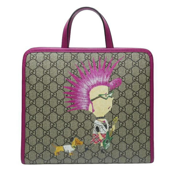 グッチ GUCCI チルドレンズ  ハンドバック パンクとダックスフンド 605614 ベージュ/さくら色/マルチ色つや 【中古】【コンビニエンスストア受け取り証書相応う商いもの】
