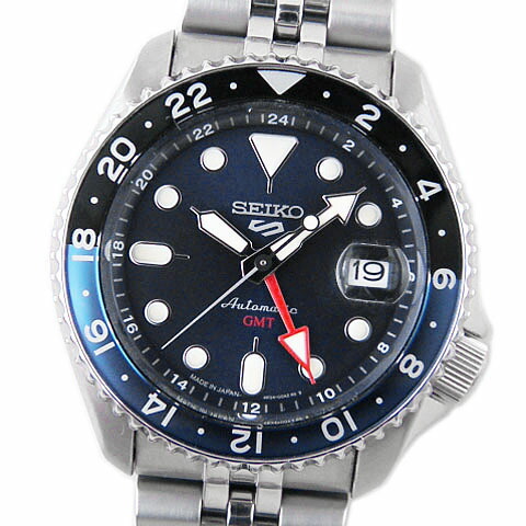 セイコー SEIKO メンズウオッチ セイコー5 運動競技 GMT SKX series SBSC003 青碧 自動小銃巻 シースルーバック 【中古】【コンビニエンスストア受け取り証書相応う商いもの】