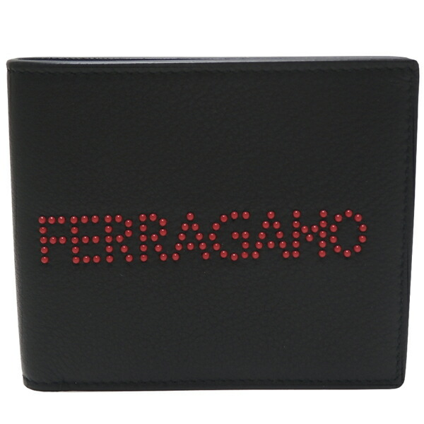 サルバトーレ・フェラガモ　SALVATORE FERRAGAMO　スタッズ　ロゴ　二つ折り札入　６６Ａ３７６　ブラック/ＮＥＲＯ　未使用品【中古】【コンビニ受取対応商品】