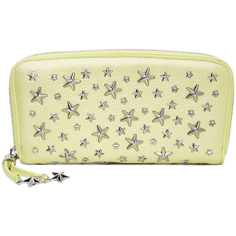 JIMMY CHOO ジミーチュウ スタースタッズ ラウンドジッパー長札入れ FILIPA ともし火黄み 【中古】【コンビニエンスストア受け取り証書相応う商いもの】 財布・ケース-バッグ・小物・ブランド雑貨