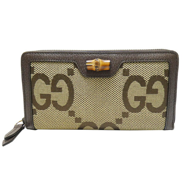 グッチ GUCCI ジャンボＧＧ バンブー ジップアラウンドウォレット ラウンドジッパー長紙入れ ６５８６３４ ベージュ＆うす暗い赤銅色  【中古】【コンビニエンスストア受け取り証書相応う商いもの】