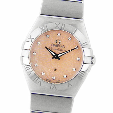 ゼロ OMEGA レディースウォッチ コンステレーション 123.10.24.60.57.002 ピンクシェルダイヤル 金剛石12尖んがり 10空圧雨合羽 【中古】【コンビニエンスストア受け取り証書相応う商いもの】