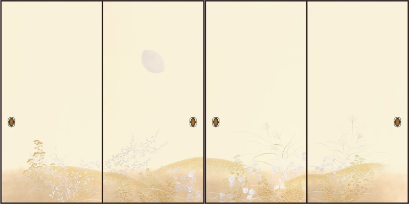 高級織物襖紙　むさしの　４枚組　Ｎｏ．５０２　特選品　手撒き砂子襖絵（襖/襖紙/ふすま/ふすま紙/糸入り/織物/押入れ/張替)