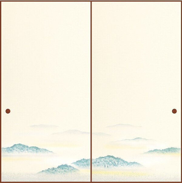 織物襖紙　２枚組　遠山　Ｎｏ．５１９　中級品　手撒き砂子襖絵（襖/襖紙/ふすま/ふすま紙/糸入り/織物/押入れ/張替)