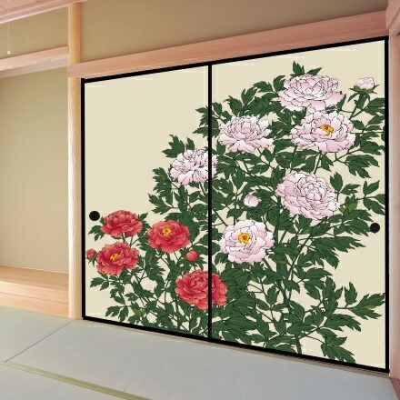 デザイン襖紙　「牡丹」　２枚組　　（襖/ふすま/ふすま紙/モダン/和紙/オシャレ/花/張替/張り替え)