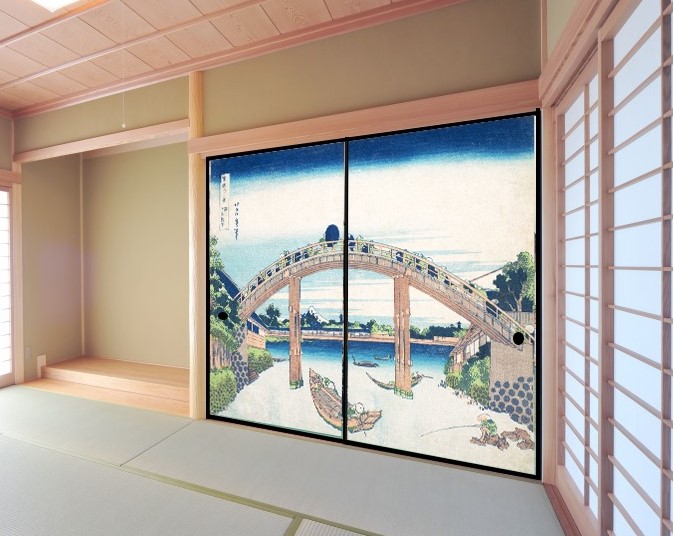 デザイン襖紙　冨嶽三十六景「深川万年橋下」　２枚組　　（襖/ふすま/ふすま紙/モダン/和紙/オシャレ/張替)｜こだわりの室内装飾専門店しつらい 10,010円