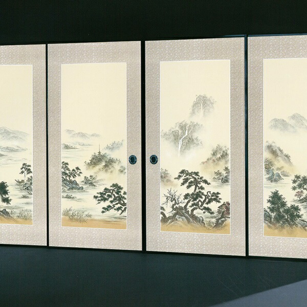 楽天市場】高級織物襖紙 縁取り山水画 4枚組 No．87 （襖/襖紙