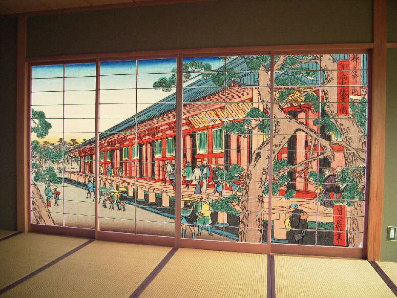 ひな型明かり障子紙 三十三間堂 （しょうじ紙/色つや/晴れ晴れしい/柄/和風/和柄/オシャレ/通信販売)