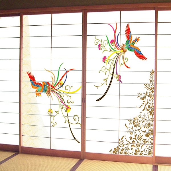 ひな形明かり障子紙 鳳凰 ２枚組 （しょうじ紙/色つや/晴れ晴れしい/柄/火竜/オシャレ/通信販売)