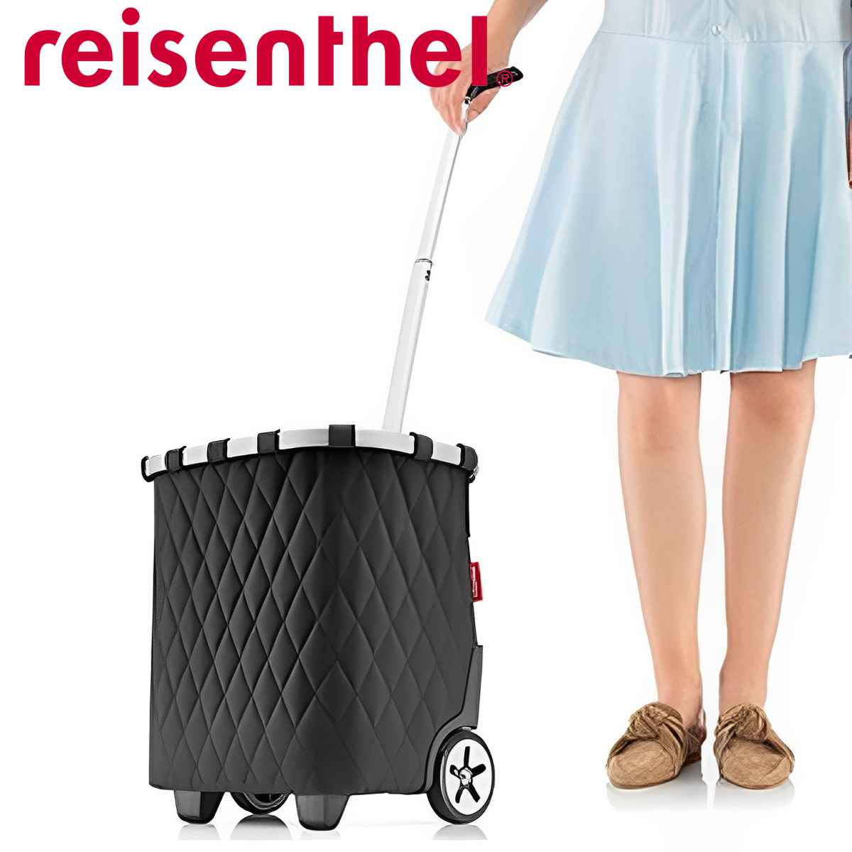 reisenthel ライゼンタール キャリークルーザー ロンバスブラック CARRYCRUISER RHOMBUS BLACK （ ショッピングカート 40L 買い物カート 頑丈 大容量 ブラック 2輪 黒 キャリーカート 伸縮ハンドル ショルダーベルト アウトドア おしゃれ ）｜シゼム支店