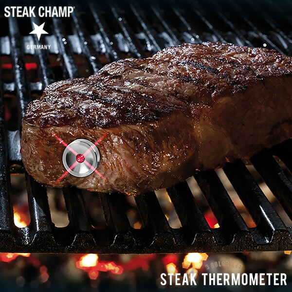 SALE／99%OFF】 STEAK CHAMP ステーキチャンプSteak Thermometer 3 color LED ステーキ温度計  LEDライト内蔵 内部の焼き加減 肉芯温度計 肉用芯温計 料理用温度計 クッキング温度計 突き刺して計測 ロースト用 耐熱 ドイツブランド BBQ  バーベキュー パーティ ギフト ...