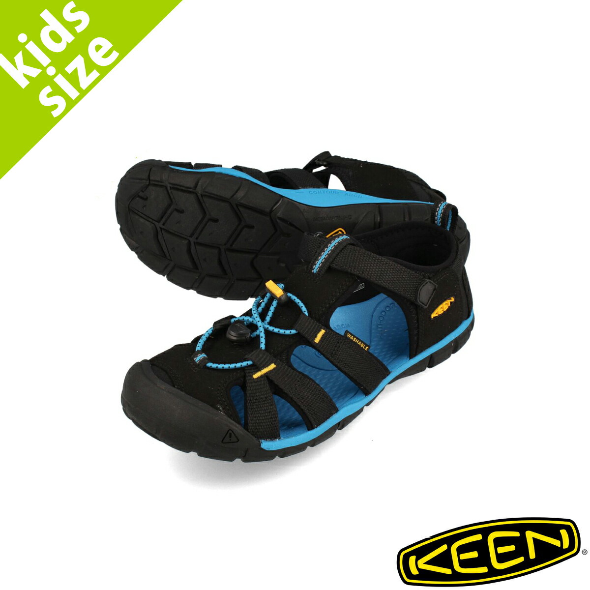 15時までのご注文で即日発送 【キッズサイズ】【20.0〜23.5cm】 KEEN YOUTH SEACAMP II CNX キーン ユース  シーキャンプ CNX BLACK/KEEN YELLOW 1025141 LOWTEX PLUS
