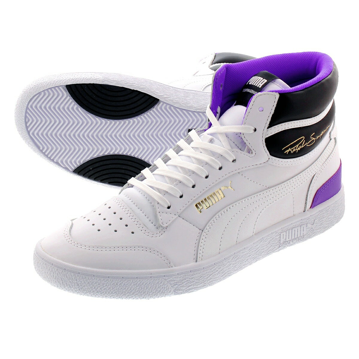 white and purple puma shoes