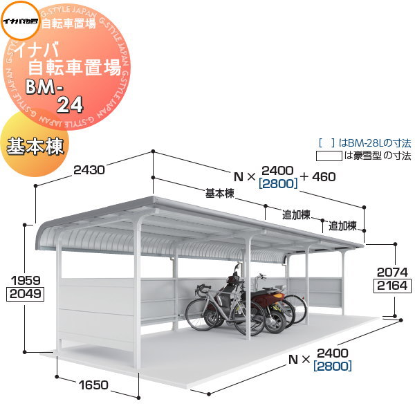 【無料★特典対象】 イナバ物置 稲葉製作所 自転車置場 BMタイプ BM-24 一般型 基本棟(1棟型) 間口2400×奥行2430×高さ2074mm 収納目安 6台収納 イナバ物置 稲葉製作所 自転車 屋根 駐輪 バイク 置場 省スペース