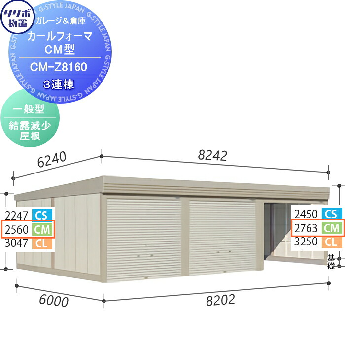 【無料★特典対象】 物置 収納 タクボ 物置 TAKUBO 田窪工業所 カールフォーマ CM 3連棟 一般型 結露減少屋根 間口8202奥行き6000高さ2763 CM-Z8160 シャッタータイプ 3連棟 収納庫 屋外 倉庫 駐輪 大型