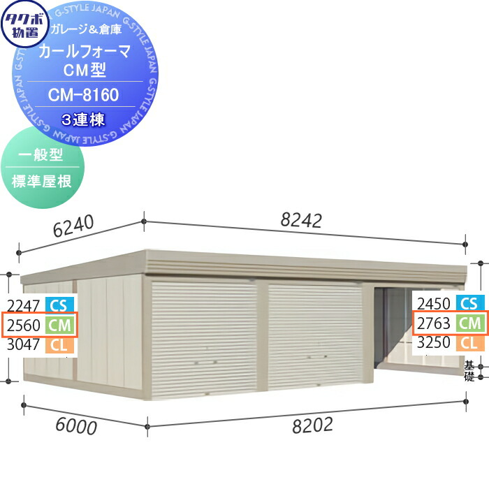 【無料★特典対象】 物置 収納 タクボ 物置 TAKUBO 田窪工業所 カールフォーマ CM 3連棟 一般型 標準屋根 間口8202奥行き6000高さ2763 CM-8160 シャッタータイプ 3連棟 収納庫 屋外 倉庫 駐輪 大型