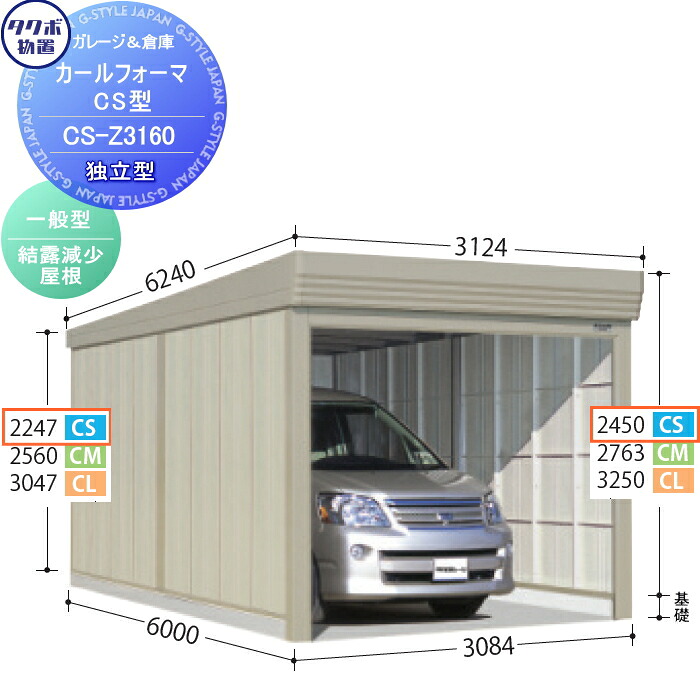 【無料★排他的権利客体】 屋根裏部屋 納める タクボ 屋根裏部屋 TAKUBO 田窪産業所 カールフォーマ CS 一本立ち型 原則として型 凝結下方への傾き大屋根 間口3084奥ふかさ6000高さ2450 CS-Z3160 シャッター手合い 納める庫 室外 バス発着場 駐輪 大型