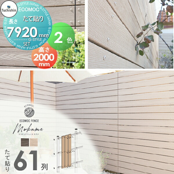 【無料★特典対象】 【セット商品】フェンス 目隠し ECOMOC FENCE(エコモックフェンス) モクメ たて貼り 板61列 本体・柱・部品 組立て部材セット H2000mm×L7920mm用 人工ウッド 人工木材 エコ 縦張り 樹脂製 板材 境界 屋外