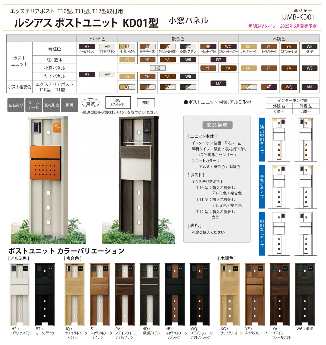 門柱 ポスト 一体 T10型(前出し) 屋外 ルシアスポストユニット 本体