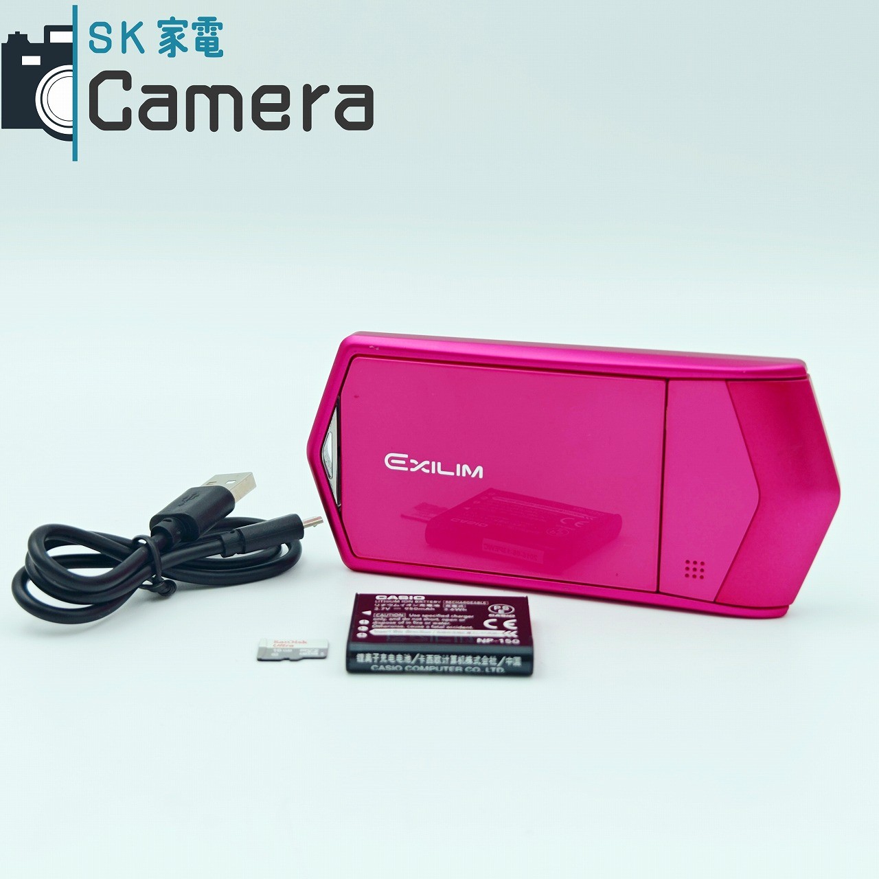 【中古】 CASIO EX-TR600 EXILIM エクシリム 自撮り写真機 コンパクトデジタルカメラ サクラ色 MicroSD16GB 申し受ける有線テレビ付 滅多にない