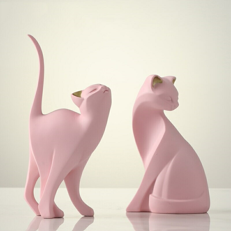 インテリアアート ピンクの猫　樹脂製 2個セット