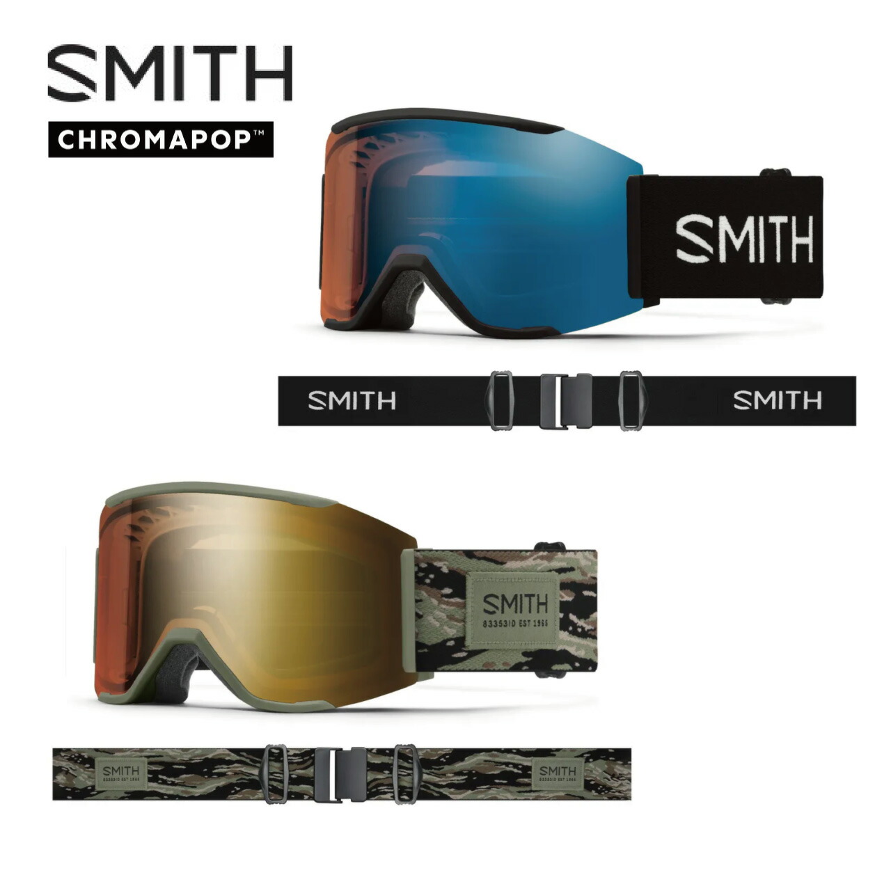 25-26 SMITH スミス Squad MAG スキーゴーグル ユニセックス 平面レンズ レンズ2枚 晴天用 曇天用 曇り止め加工 ズレ防止 ヘルメット対応 ラージフィット スキー スノーボード 雪山 国内正規品