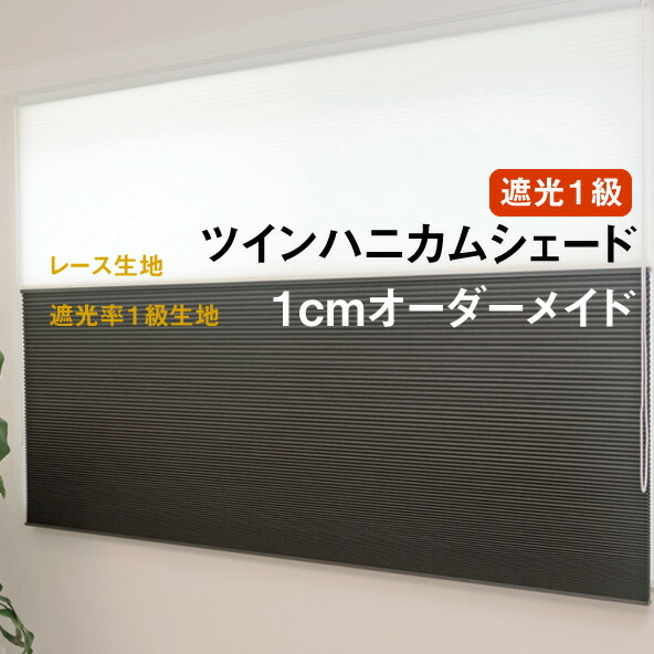 （1cmオーダー）ツインタイプ ハニカムシェード 彩　遮光率１級（レース生地＋遮光生地）断熱 保温
