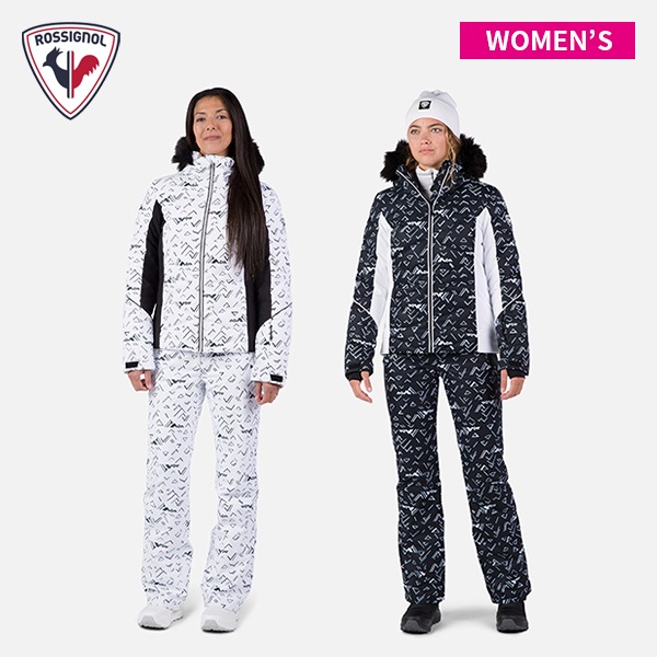 スキーの板お召しもの ロシニョール ROSSIGNOL ステイシープリントパフィージャケット W STACI PR PUFFY JKT + ステイシープリントパンツ W STACI PR PANT レディース RLNWJ24 [2026] [尖んがり10倍] BLACK-WHITE