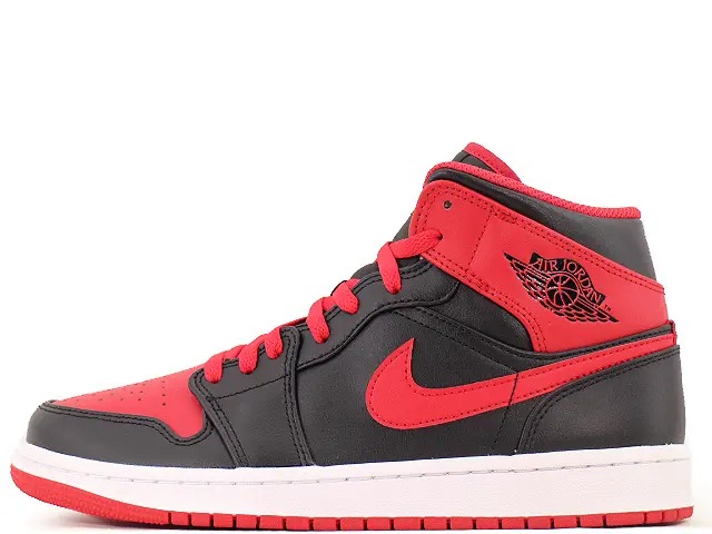 NIKE AIR JORDAN 1 MID BLACK/FIRE RED-WHITE DQ8426-060\u003cBR\u003eナイキ エア湖 ジョーダン 1 ミッド 黒いこと/ファイアー赤いこと-白いこと