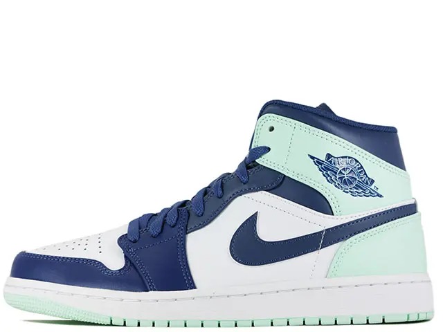 NIKE AIR JORDAN 1 MID MYSTIC NAVY/MINT FOAM-WHITE 554724-413\u003cBR\u003eナイキ エア湖 ジョーダン 1 ミッド ミスティックネイビー/ペパーミント フォームｰホワイト