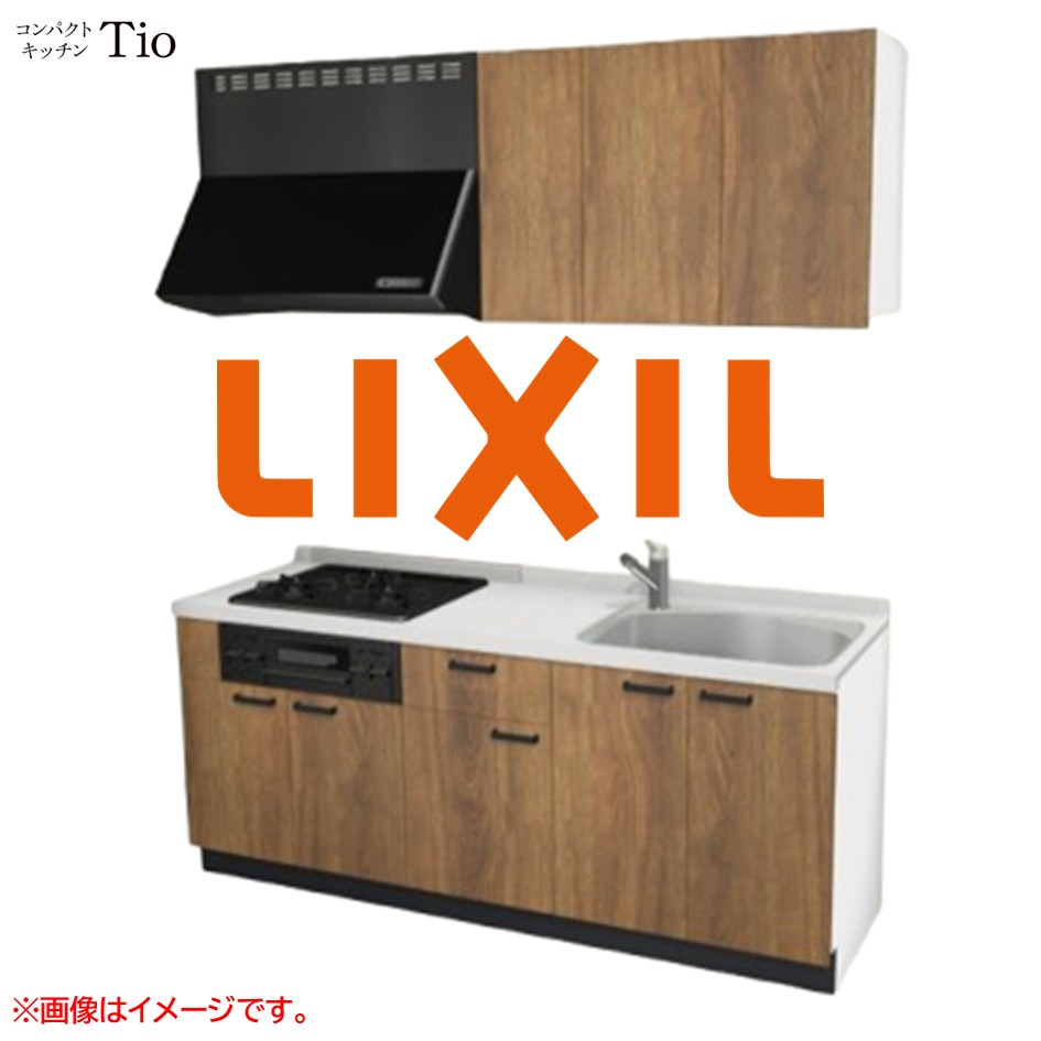 人造大理石トップ 間口1950mm 3口ガスコンロ ミニキッチン コンパクトキッチン コンログリル付 LIXIL リクシル Tio ティオ 壁付I型 扉デザイン グループ3 B9シリーズ 木目(エンボス) カラー(エイジドオーク) ハンドル取手【送料無料】|SKPショップ