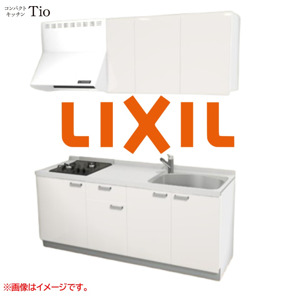 人造大理石トップ 間口1950mm 2口ガスコンロ ミニキッチン コンパクトキッチン コンログリルレス LIXIL リクシル Tio ティオ 壁付I型 扉デザイン グループ2 B6シリーズ 単色(光沢) カラー(ペールホワイト) ハンドル取手【送料無料】｜SKPショップ 72,875円