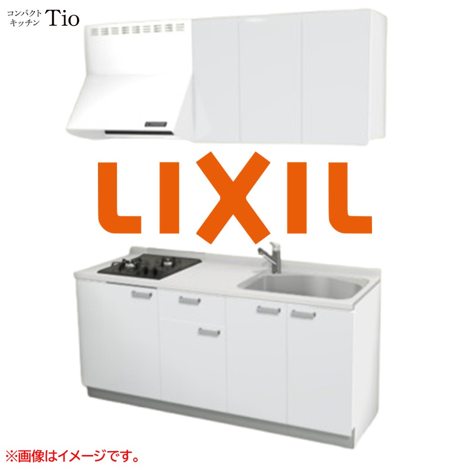 人造大理石トップ 間口1800mm 2口ガスコンロ ミニキッチン コンパクトキッチン コンログリルレス LIXIL リクシル Tio ティオ 壁付I型 扉デザイン グループ1 B3シリーズ 単色(光沢) カラー(スムースホワイト) ハンドル取手【送料無料】|SKPショップ