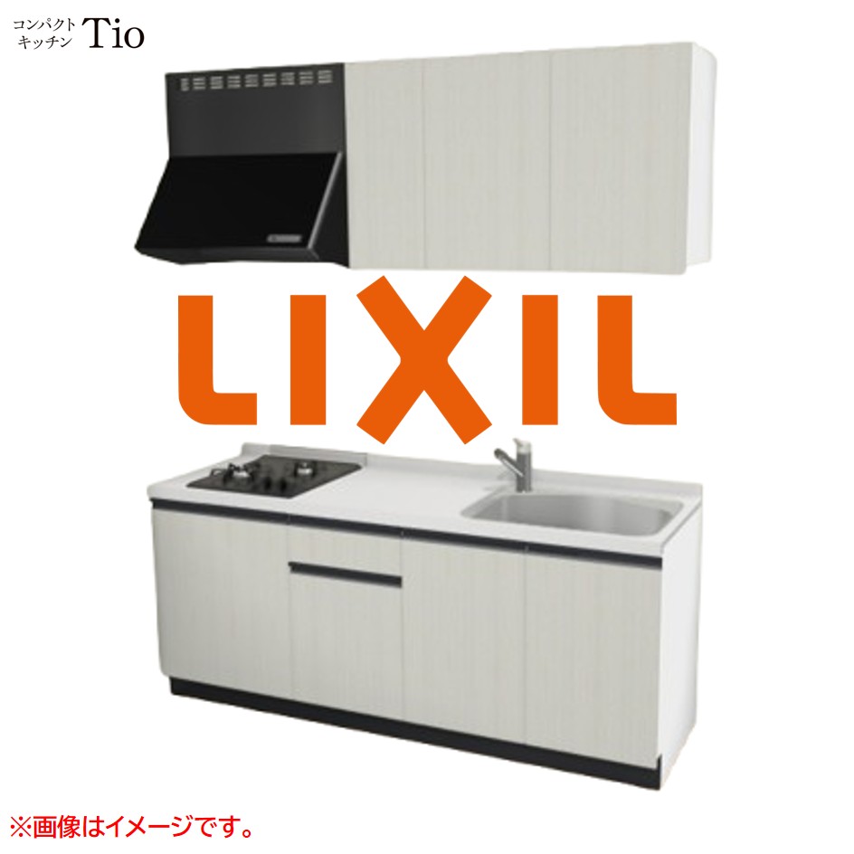 人造大理石トップ 間口1950mm 2口ガスコンロ ミニキッチン コンパクトキッチン コンログリルレス LIXIL リクシル Tio ティオ 壁付I型 W1950 扉デザイン グループ3 B9シリーズ 木目(エンボス) カラー(ホワイトグレイン) ライン取手【送料無料】｜SKPショップ