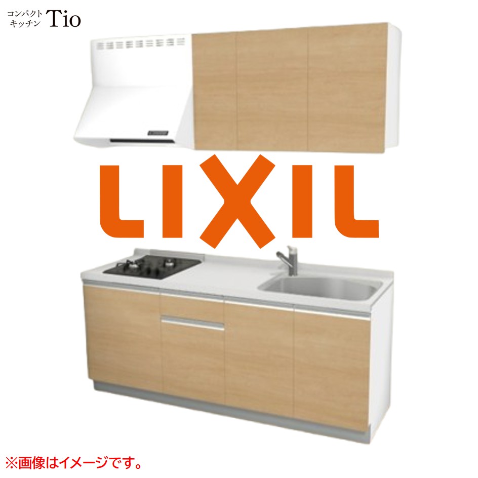 人造大理石トップ 間口1950mm 2口ガスコンロ ミニキッチン コンパクトキッチン コンログリルレス LIXIL リクシル Tio ティオ 壁付I型 W1950 扉デザイン グループ2 B7シリーズ 木目(つや消し) カラー(クリエペール) ライン取手【送料無料】|SKPショップ