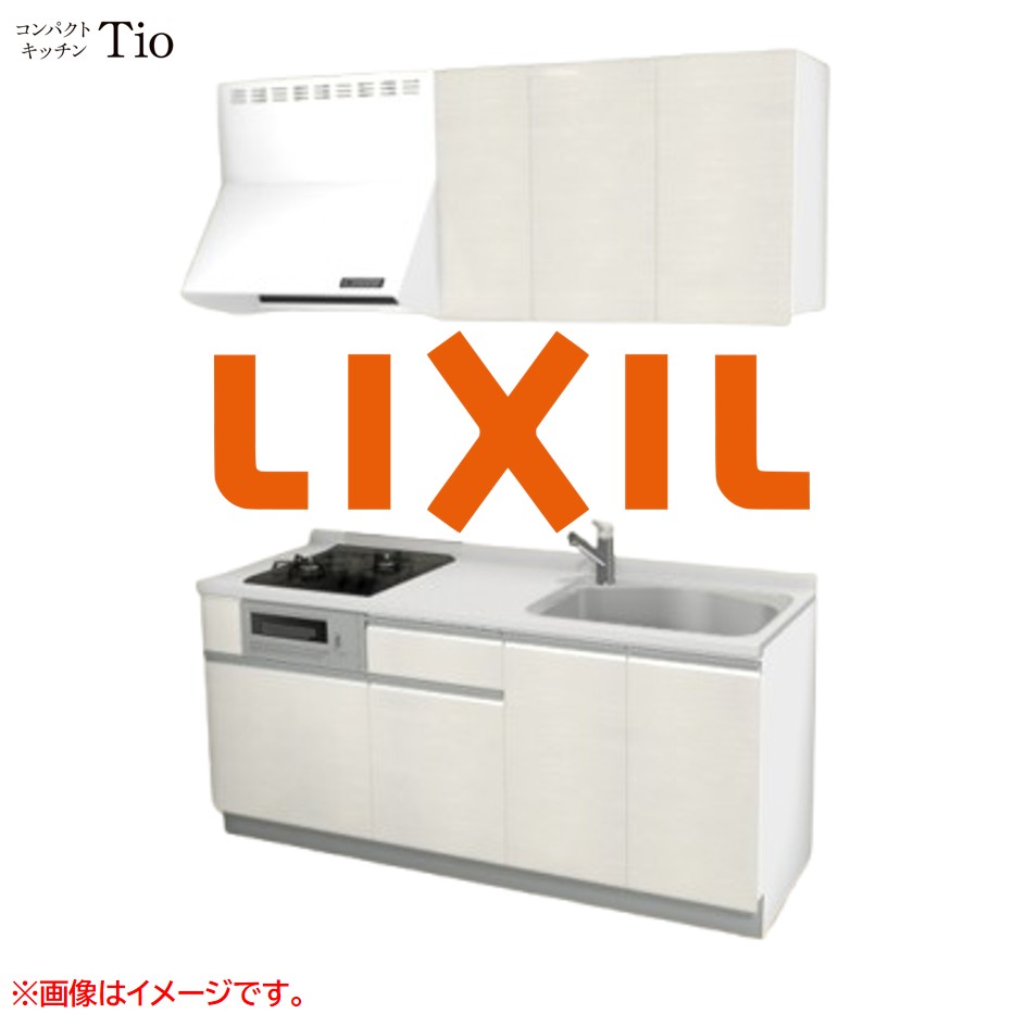人造大理石トップ 間口1800mm 2口ガスコンロ ミニキッチン コンパクトキッチン コンログリル付 LIXIL リクシル Tio ティオ 壁付I型 W1800 扉デザイン グループ3 B8シリーズ 木目(光沢) カラー(グロッシーバーチ) ライン取手【送料無料】｜SKPショップ