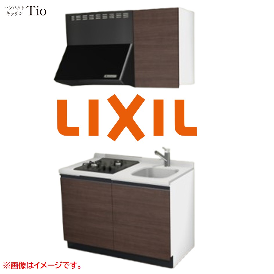 人造大理石トップ 間口1200mm 2口ガスコンロ ミニキッチン コンパクトキッチン コンログリルレス LIXIL リクシル Tio ティオ 壁付I型 W1200 扉デザイン グループ2 B7シリーズ 木目(つや消し) カラー(クリエダーク) ライン取手【送料無料】|SKPショップ