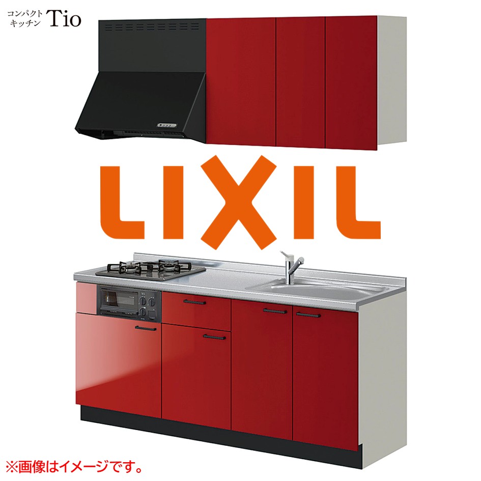 間口1800粍 3口ガスコンロ ミニ勝手もと パウダーコンパクト勝手もと コンロ食べ物屋付 LIXIL リクシル Tio ティオ 壁付I型 扉ひな型 烏合の衆2 B6続きもの 単色(光輝) 色つや(ディープレッド) 手持ち部分受け取り人【貨物輸送無料】
