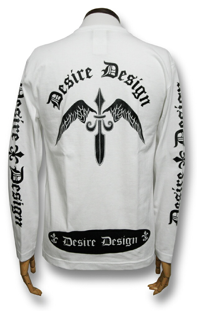 【土日も発送】 ウィングソード Desire Design ディザイア・デザイン 長袖 ロンT Ｔシャツ tシャツ 白 ホワイト メンズ レディース 羽根 翼 バックプリント OE1210 ロックTシャツ バンドTシャツ 天使 エンジェル