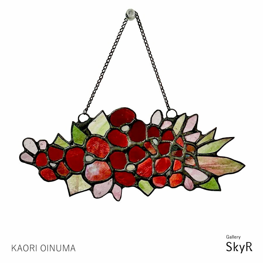 ステンドグラス Red Flower  壁飾り