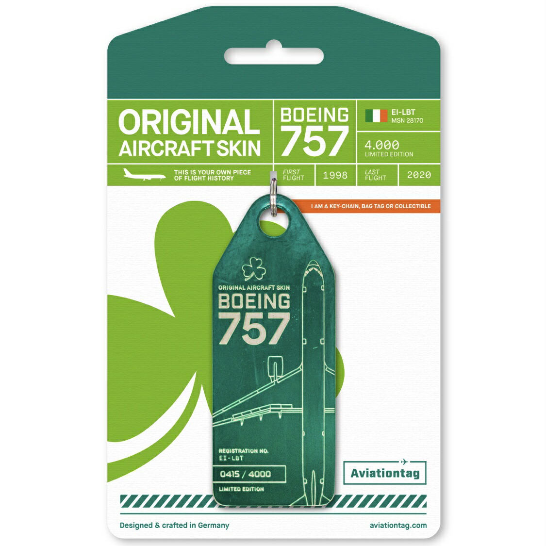 AVIATIONTAG B757 EI-LBT Green アビエーションタグ エアリンガス航空 機体キーホルダー ボーイング 飛行機 コレクション ギフト プレゼント エアライン雑貨